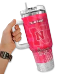 personalized nebraska cornhuskers geometric prism red curved tumbler best selling.webp