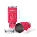 personalized nebraska cornhuskers geometric prism red curved tumbler best selling.webp