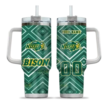 personalized north dakota state bison bold diamonds green curved tumbler best selling.webp