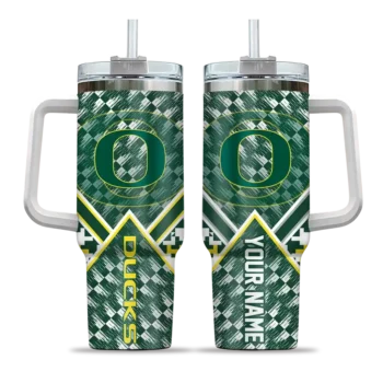 personalized oregon ducks chevron angle green curved tumbler best selling.webp