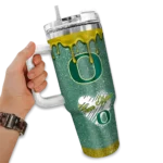 personalized oregon ducks heart helmet motif green curved tumbler best selling.webp