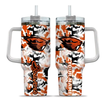 personalized oregon state beavers camo mashup orange white curved tumbler best selling.webp