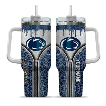 personalized penn state nittany lions leopard zipper blue curved tumbler best selling.webp