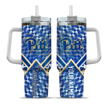 personalized pittsburgh panthers chevron angle royal blue curved tumbler best selling.webp