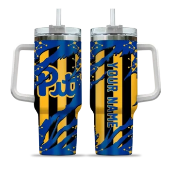personalized pittsburgh panthers claw cut royal blue black curved tumbler best selling.webp