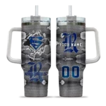 personalized rice owls superman shield navy blue gray curved tumbler best selling.webp