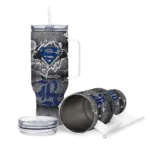 personalized rice owls superman shield navy blue gray curved tumbler best selling.webp