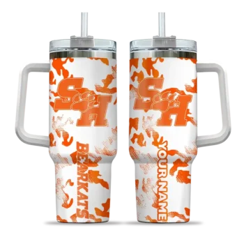personalized sam houston bearkats camo mashup orange white curved tumbler best selling.webp