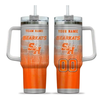 personalized sam houston bearkats gradient dots orange curved tumbler best selling.webp