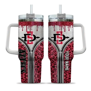 personalized san diego state aztecs leopard zipper red curved tumbler best selling.webp