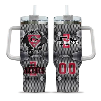 personalized san diego state aztecs superman shield red gray curved tumbler best selling.webp