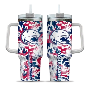 personalized south alabama jaguars camo mashup blue white curved tumbler best selling.webp