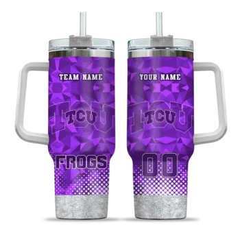 personalized tcu horned frogs geometric prism purple curved tumbler best selling.webp