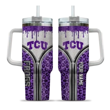 personalized tcu horned frogs leopard zipper purple curved tumbler best selling.webp