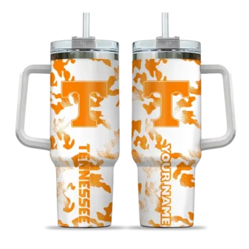 personalized tennessee volunteers camo mashup orange white curved tumbler best selling.webp