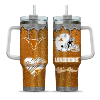 personalized texas longhorns heart helmet motif orange curved tumbler best selling.webp