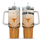 personalized texas longhorns hex texture orange curved tumbler best selling.webp