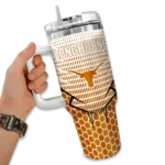 personalized texas longhorns hex texture orange curved tumbler best selling.webp