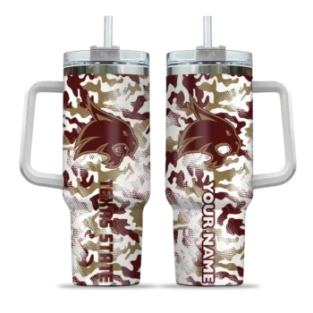 personalized texas state bobcats camo mashup maroon white curved tumbler best selling.webp
