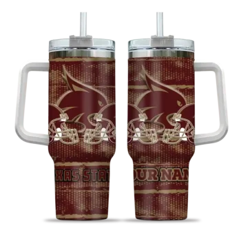 personalized texas state bobcats honey streaks maroon curved tumbler best selling.webp