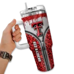 personalized texas tech red raiders leopard zipper red curved tumbler best selling.webp