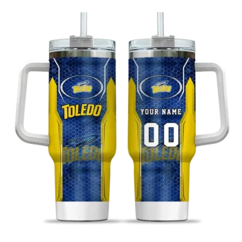 personalized toledo rockets hexagon armor blue curved tumbler best selling.webp