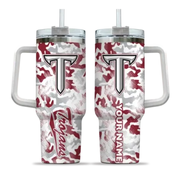 personalized troy trojans camo mashup red white curved tumbler best selling.webp