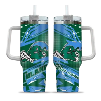 personalized tulane green wave abstract paths green curved tumbler best selling.webp