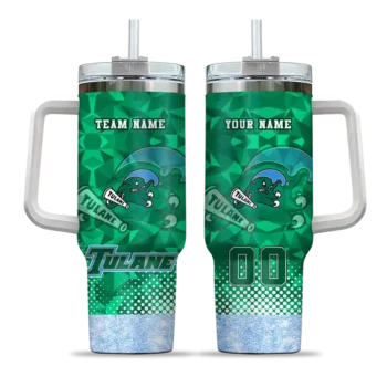 personalized tulane green wave geometric prism green curved tumbler best selling.webp