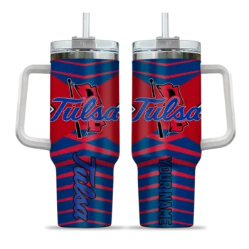 personalized tulsa golden hurricane chevron layers blue curved tumbler best selling.webp