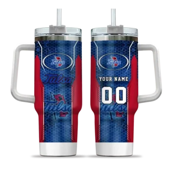 personalized tulsa golden hurricane hexagon armor blue curved tumbler best selling.webp