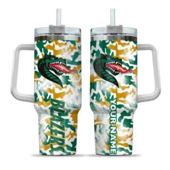 personalized uab blazers camo mashup green white curved tumbler best selling.webp