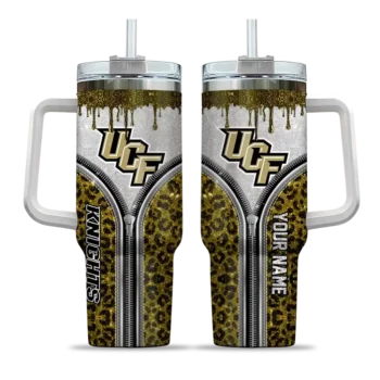 personalized ucf knights leopard zipper gold curved tumbler best selling.webp