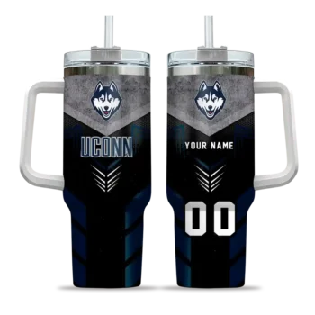personalized uconn huskies arrow armor blue black curved tumbler best selling.webp