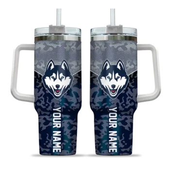 personalized uconn huskies chevron stripe blue curved tumbler best selling.webp