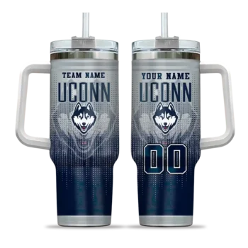 personalized uconn huskies gradient dots blue curved tumbler best selling.webp