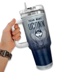 personalized uconn huskies gradient dots blue curved tumbler best selling.webp