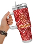 personalized usc trojans bold diamonds red curved tumbler best selling.webp