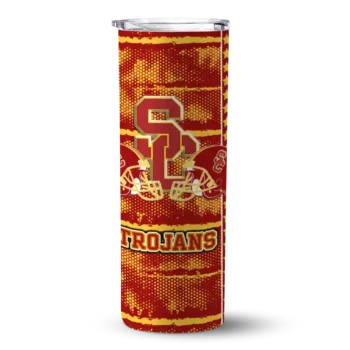 personalized usc trojans chevron patch red skinny tumbler best selling.webp