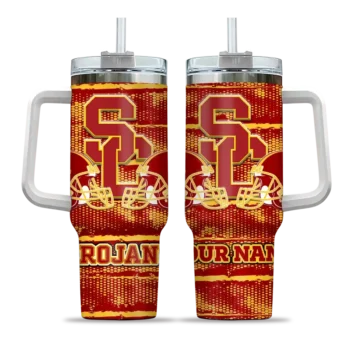 personalized usc trojans honey streaks red curved tumbler best selling.webp