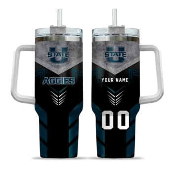 personalized utah state aggies arrow armor navy black curved tumbler best selling.webp