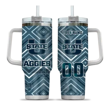 personalized utah state aggies bold diamonds navy curved tumbler best selling.webp
