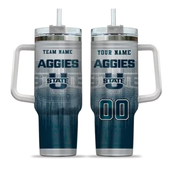 personalized utah state aggies gradient dots navy curved tumbler best selling.webp