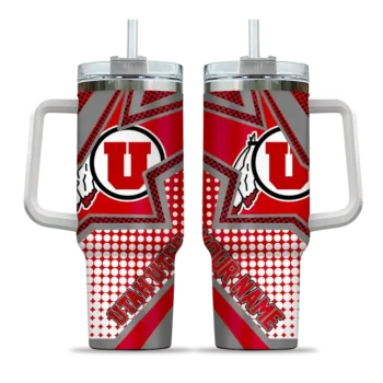 personalized utah utes arrow burst red curved tumbler best selling.webp