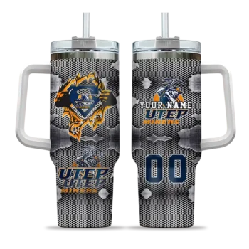 personalized utep miners superman shield blue gray curved tumbler best selling.webp