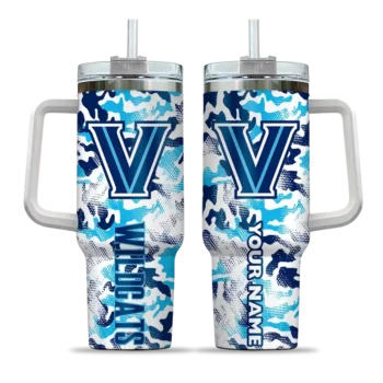 personalized villanova wildcats camo mashup navy white curved tumbler best selling.webp