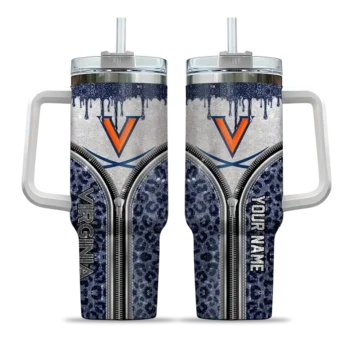personalized virginia cavaliers leopard zipper blue curved tumbler best selling.webp
