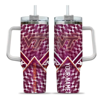 personalized virginia tech hokies chevron angle maroon curved tumbler best selling.webp