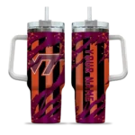 personalized virginia tech hokies claw cut maroon black curved tumbler best selling.webp