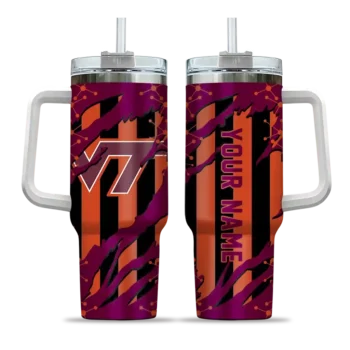 personalized virginia tech hokies claw cut maroon black curved tumbler best selling.webp